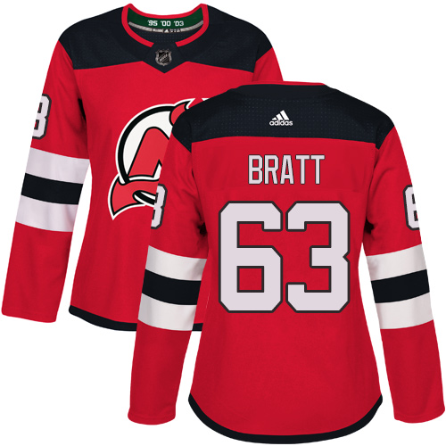 Dámské NHL New Jersey Devils dresy 63 Jesper Bratt Authentic Červené Adidas Domácí