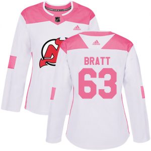 Dámské NHL New Jersey Devils dresy 63 Jesper Bratt Authentic Bílý Růžový Adidas Fashion