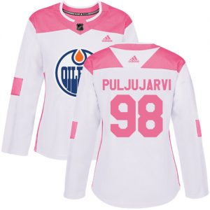 Dámské NHL Edmonton Oilers dresy 98 Jesse Puljujarvi Authentic Bílý Růžový Adidas Fashion