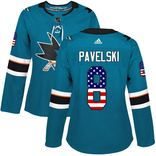 Dámské NHL San Jose Sharks dresy 8 Joe Pavelski Authentic Teal Zelená Adidas USA Flag Fashion