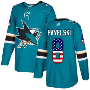 Dětské NHL San Jose Sharks dresy 8 Joe Pavelski Authentic Teal Zelená Adidas USA Flag Fashion