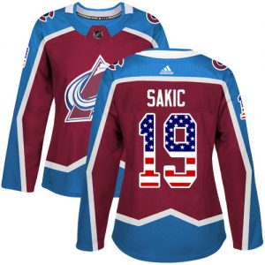 Dámské NHL Colorado Avalanche dresy 19 Joe Sakic Authentic Burgundy Červené Adidas USA Flag Fashion