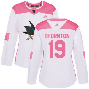 Dámské NHL San Jose Sharks dresy 19 Joe Thornton Authentic Bílý Růžový Adidas Fashion