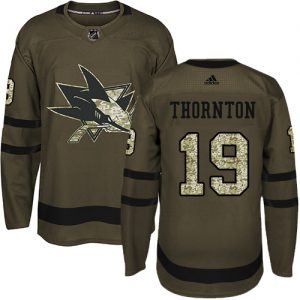 Dětské NHL San Jose Sharks dresy 19 Joe Thornton Authentic Zelená Adidas Salute to Service