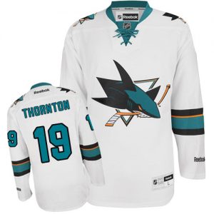 Dětské NHL San Jose Sharks dresy 19 Joe Thornton Authentic Bílý Reebok Venkovní hokejové dresy