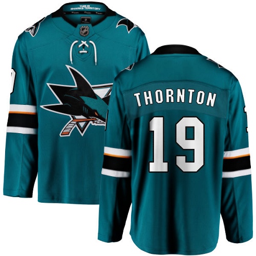 Dětské NHL San Jose Sharks dresy 19 Joe Thornton Breakaway Teal Zelená Fanatics Branded Domácí
