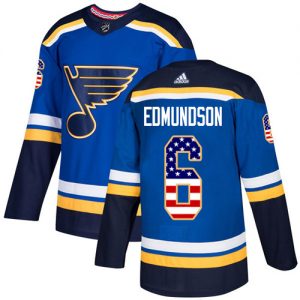 Pánské NHL St. Louis Blues dresy 6 Joel Edmundson Authentic modrá Adidas USA Flag Fashion