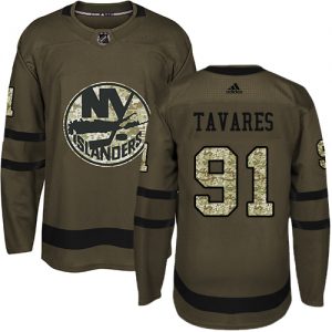 Pánské NHL New York Islanders dresy 91 John Tavares Authentic Zelená Adidas Salute to Service