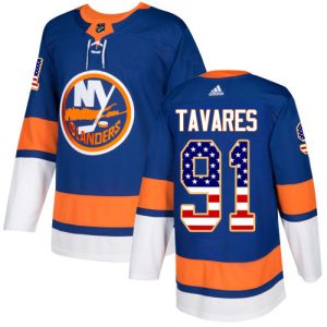 Pánské NHL New York Islanders dresy 91 John Tavares Authentic královská modrá Adidas USA Flag Fashion