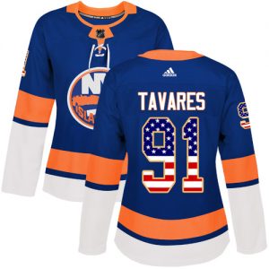 Dámské NHL New York Islanders dresy 91 John Tavares Authentic královská modrá Adidas USA Flag Fashion