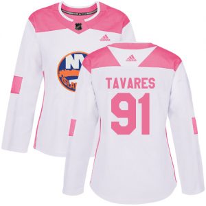 Dámské NHL New York Islanders dresy 91 John Tavares Authentic Bílý Růžový Adidas Fashion