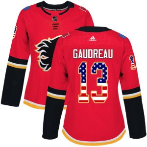 Dámské NHL Calgary Flames dresy Johnny Gaudreau 13 Authentic Červené Adidas USA Flag Fashion