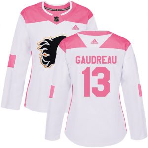 Dámské NHL Calgary Flames dresy Johnny Gaudreau 13 Authentic Bílý Růžový Adidas Fashion