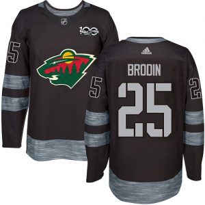 Pánské NHL Minnesota Wild dresy 25 Jonas Brodin Authentic Černá Adidas 1917 2017 100th Anniversary