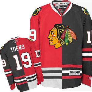 Pánské NHL Chicago Blackhawks dresy 19 Jonathan Toews Authentic ČervenéBlack Reebok Split Fashion