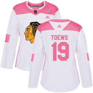 Dámské NHL Chicago Blackhawks dresy 19 Jonathan Toews Authentic Bílý Růžový Adidas Fashion