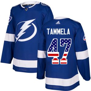 Pánské NHL Tampa Bay Lightning dresy 47 Jonne Tammela Authentic modrá Adidas USA Flag Fashion