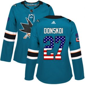 Dámské NHL San Jose Sharks dresy 27 Joonas Donskoi Authentic Teal Zelená Adidas USA Flag Fashion