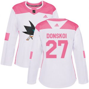 Dámské NHL San Jose Sharks dresy 27 Joonas Donskoi Authentic Bílý Růžový Adidas Fashion