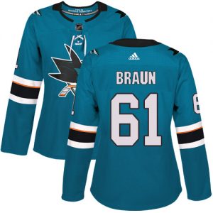 Dámské NHL San Jose Sharks dresy 6 Justin Braun Authentic Teal Zelená Adidas1 Domácí