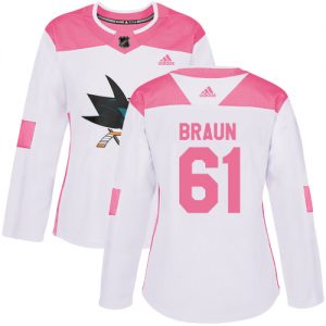 Dámské NHL San Jose Sharks dresy 6 Justin Braun Authentic Bílý Růžový Adidas1 Fashion