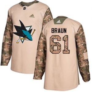 Dětské NHL San Jose Sharks dresy 61 Justin Braun Authentic Camo Adidas Veterans Day Practice