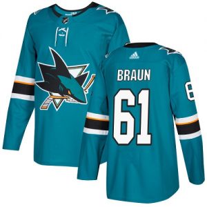 Dětské NHL San Jose Sharks dresy 61 Justin Braun Authentic Teal Zelená Adidas Domácí