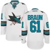 Dětské NHL San Jose Sharks dresy 61 Justin Braun Authentic Bílý Reebok Venkovní hokejové dresy