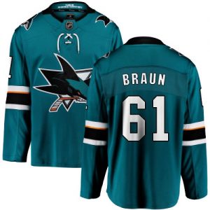 Dětské NHL San Jose Sharks dresy 61 Justin Braun Breakaway Teal Zelená Fanatics Branded Domácí