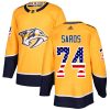 Pánské NHL Nashville Predators dresy 74 Juuse Saros Authentic Zlato Adidas USA Flag Fashion