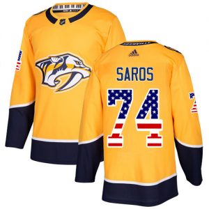 Pánské NHL Nashville Predators dresy 74 Juuse Saros Authentic Zlato Adidas USA Flag Fashion