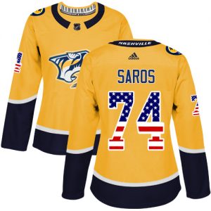 Dámské NHL Nashville Predators dresy 74 Juuse Saros Authentic Zlato Adidas USA Flag Fashion