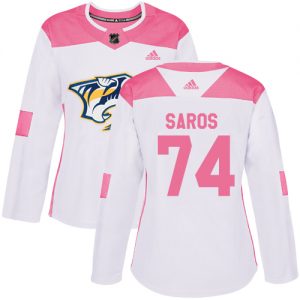 Dámské NHL Nashville Predators dresy 74 Juuse Saros Authentic Bílý Růžový Adidas Fashion