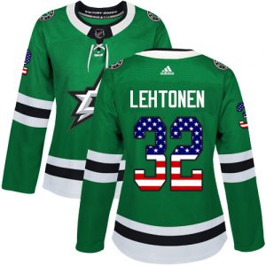 Dámské NHL Dallas Stars dresy 32 Kari Lehtonen Authentic Zelená Adidas USA Flag Fashion