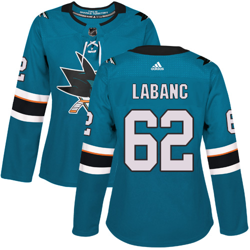 Dámské NHL San Jose Sharks dresy 62 Kevin Labanc Authentic Teal Zelená Adidas Domácí