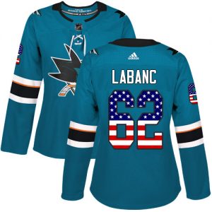 Dámské NHL San Jose Sharks dresy 62 Kevin Labanc Authentic Teal Zelená Adidas USA Flag Fashion