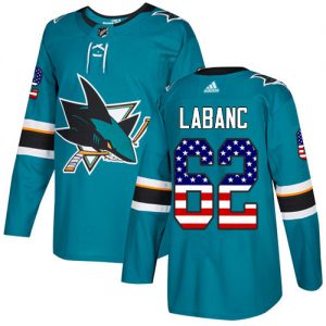 Dětské NHL San Jose Sharks dresy 62 Kevin Labanc Authentic Teal Zelená Adidas USA Flag Fashion