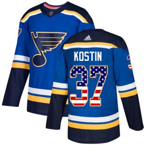 Pánské NHL St. Louis Blues dresy 37 Klim Kostin Authentic modrá Adidas USA Flag Fashion