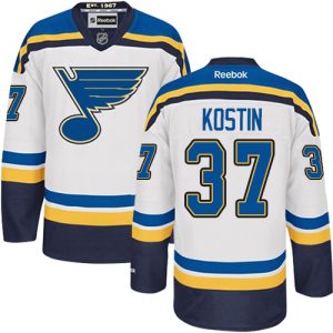 Pánské NHL St. Louis Blues dresy 37 Klim Kostin Authentic Bílý Reebok Venkovní hokejové dresy