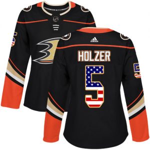 Dámské NHL Anaheim Ducks dresy 5 Korbinian Holzer Authentic Černá Adidas USA Flag Fashion