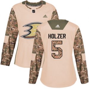 Dámské NHL Anaheim Ducks dresy 5 Korbinian Holzer Authentic Camo Adidas Veterans Day Practice