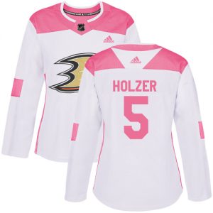 Dámské NHL Anaheim Ducks dresy 5 Korbinian Holzer Authentic Bílý Růžový Adidas Fashion