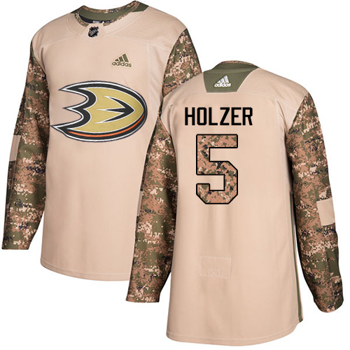 Dětské NHL Anaheim Ducks dresy 5 Korbinian Holzer Authentic Camo Adidas Veterans Day Practice