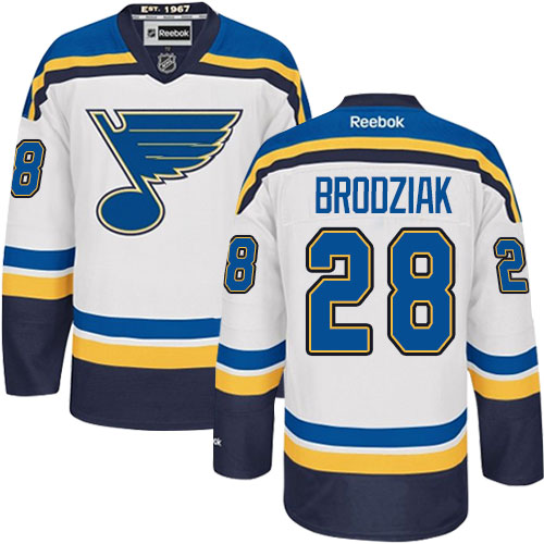 Dámské NHL St. Louis Blues dresy 28 Kyle Brodziak Authentic Bílý Reebok Venkovní hokejové dresy