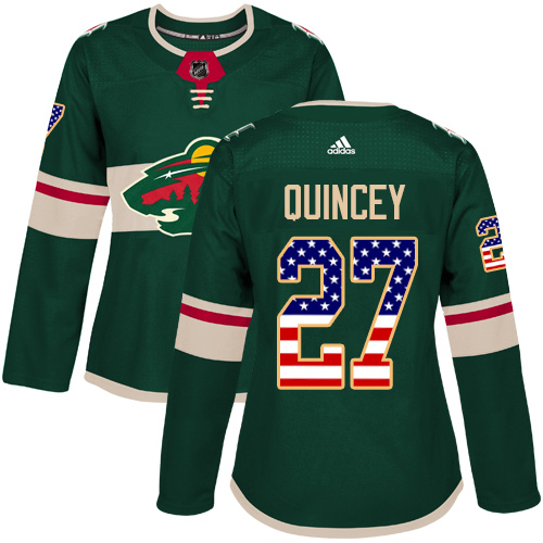 Dámské NHL Minnesota Wild dresy 27 Kyle Quincey Authentic Zelená Adidas USA Flag Fashion