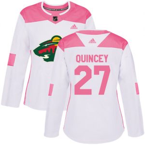Dámské NHL Minnesota Wild dresy 27 Kyle Quincey Authentic Bílý Růžový Adidas Fashion