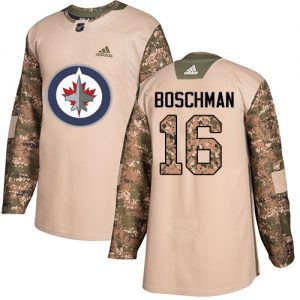 Pánské NHL Winnipeg Jets dresy 16 Laurie Boschman Authentic Camo Adidas Veterans Day Practice