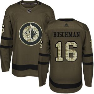 Pánské NHL Winnipeg Jets dresy 16 Laurie Boschman Authentic Zelená Adidas Salute to Service