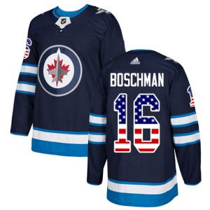 Pánské NHL Winnipeg Jets dresy 16 Laurie Boschman Authentic Námořnická modrá Adidas USA Flag Fashion