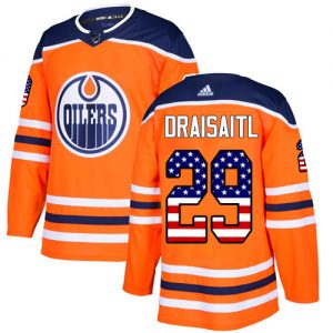 Pánské NHL Edmonton Oilers dresy 29 Leon Draisaitl Authentic Oranžový Adidas USA Flag Fashion